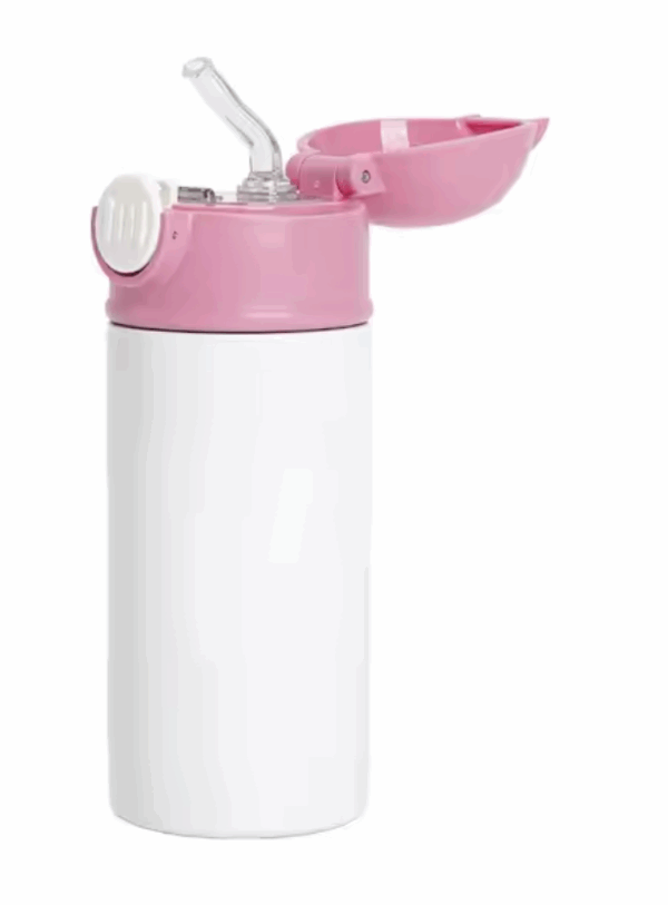 Kids 360ml  Aluminium Water Bottle with Straw Lid  double layer - Image 3